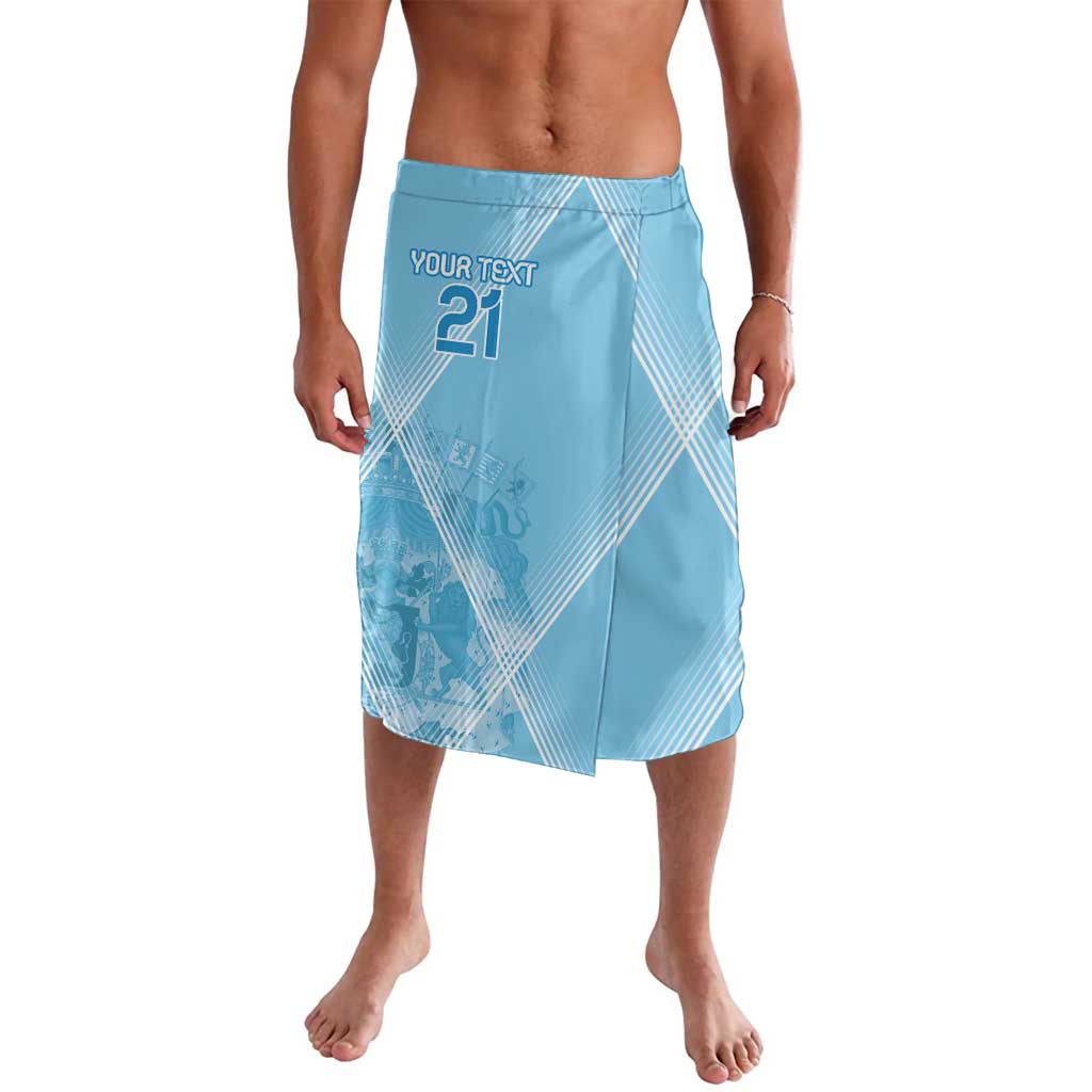 Light blue football wrap shorts with elastic waistband and front number 21 print