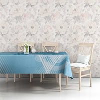 Blue football tablecloth with diagonal stripe pattern and subtle crest graphics