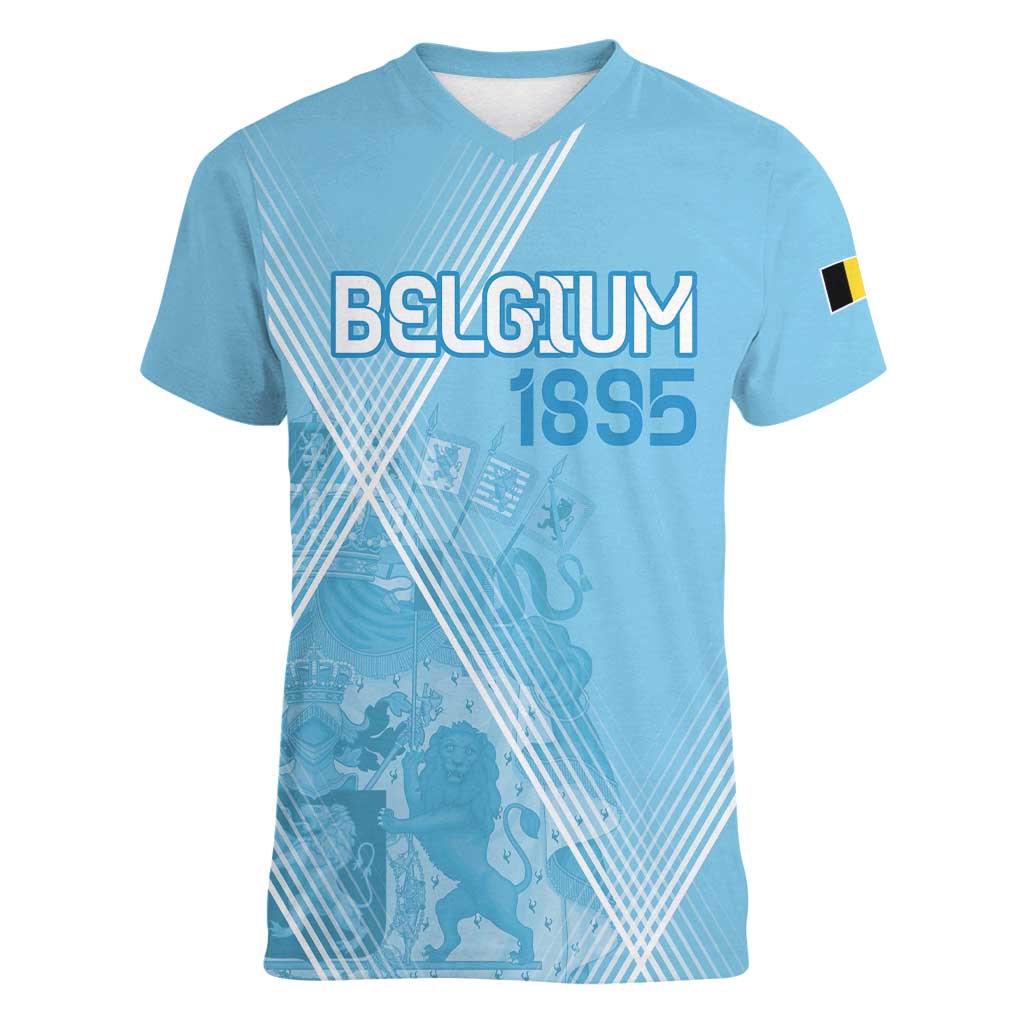 Custom Belgium 1895 Football Women V-Neck T-Shirt De Rode Duivels Come Together - Wonder Print Shop