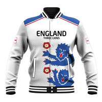 White baseball jacket with zipper, ribbed collar, England triple lions print on front