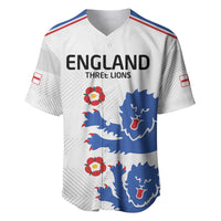 White football baseball jersey with Three Lions graphic and red-blue trim