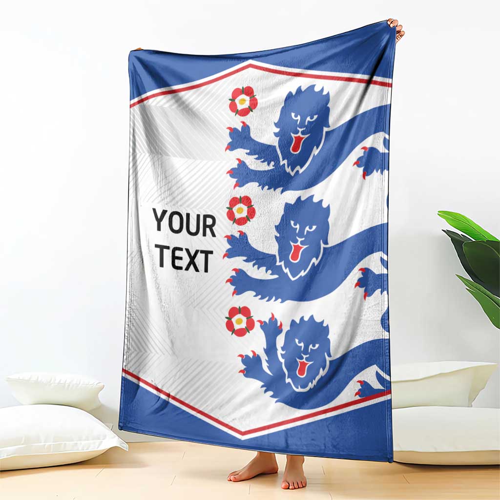 Customizable England football blanket, draped with blue lion pattern, red edge, YOUR TEXT
