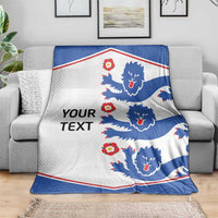 Customizable England football blanket, blue lion emblems on white with red border