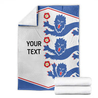 Customizable England football blanket, folded white-and-blue lion design with red border