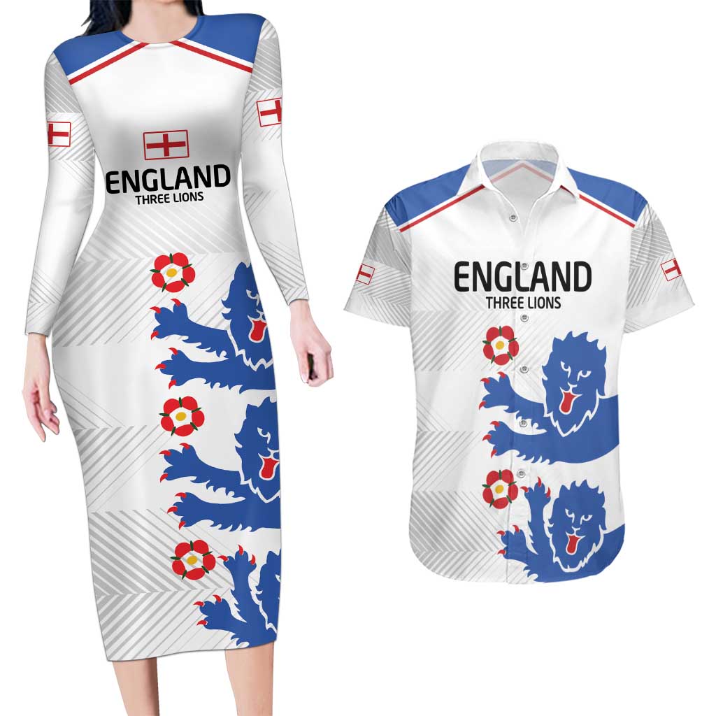 Custom England Football Couples Matching Long Sleeve Bodycon Dress and Hawaiian Shirt Simple Triple Lions LT9 - Wonder Print Shop