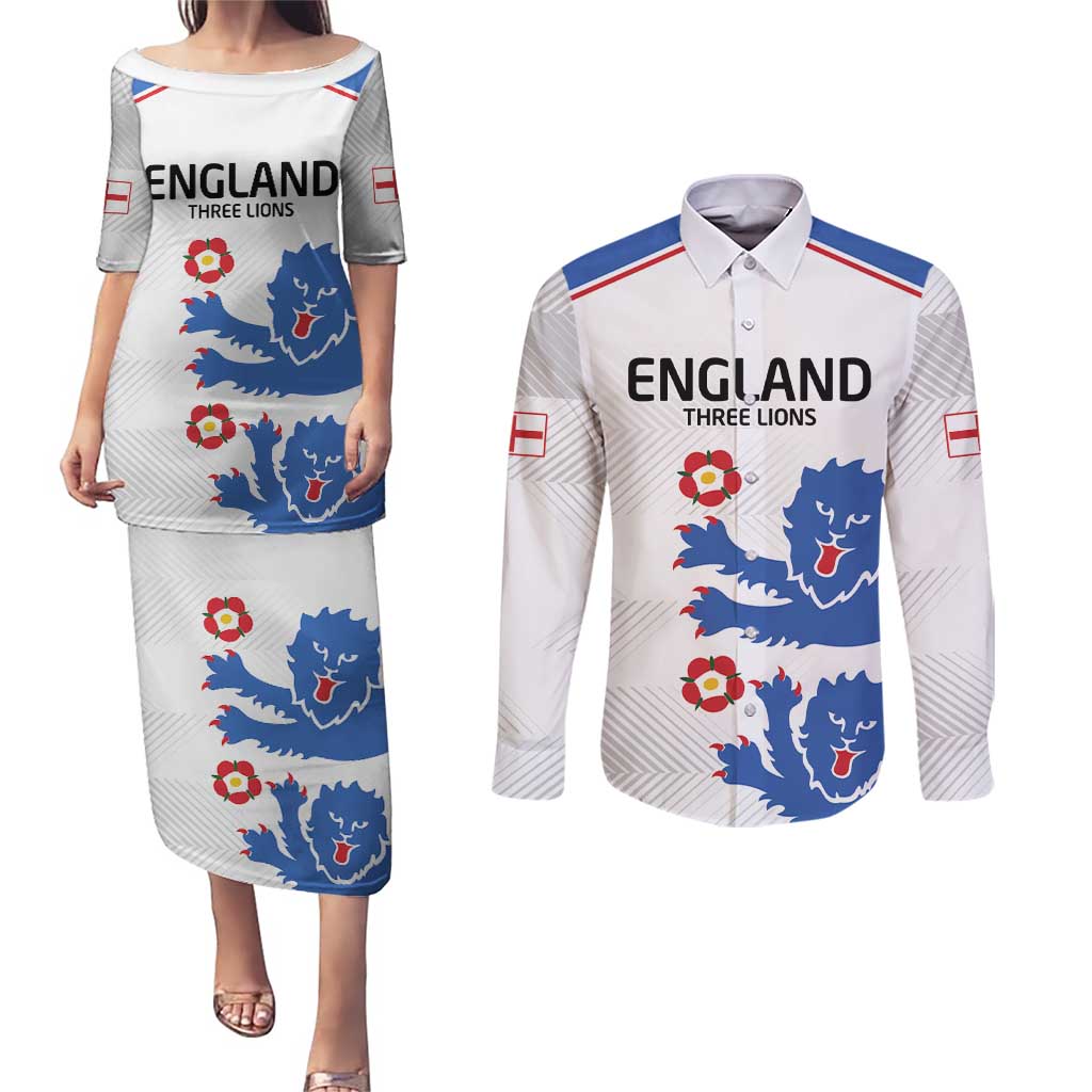 Custom England Football Couples Matching Puletasi and Long Sleeve Button Shirt Simple Triple Lions LT9 - Wonder Print Shop