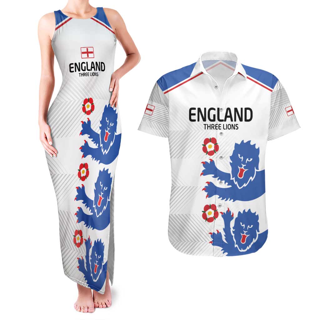 Custom England Football Couples Matching Tank Maxi Dress and Hawaiian Shirt Simple Triple Lions LT9 - Wonder Print Shop