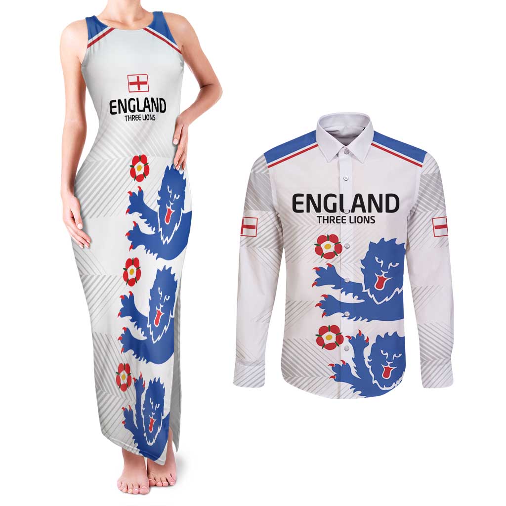 Custom England Football Couples Matching Tank Maxi Dress and Long Sleeve Button Shirt Simple Triple Lions LT9 - Wonder Print Shop