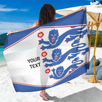 Blue and white England football sarong with lion crest pattern and "YOUR TEXT"