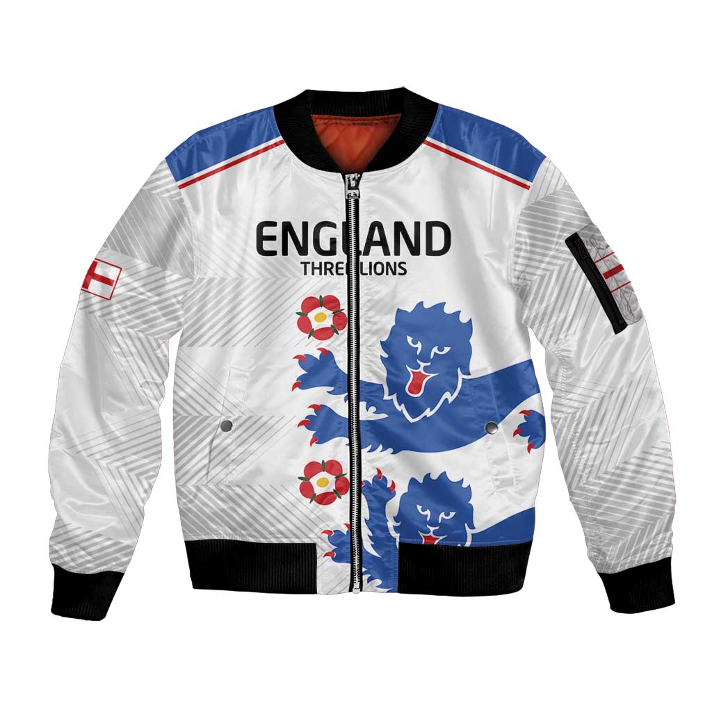 Custom England Football Sleeve Zip Bomber Jacket Simple Triple Lions