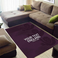 Purple England area rug with 'YOUR TEXT ENGLAND' and 'THREE LIONS' print