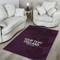 Purple England area rug with 'YOUR TEXT ENGLAND' and 'THREE LIONS' text