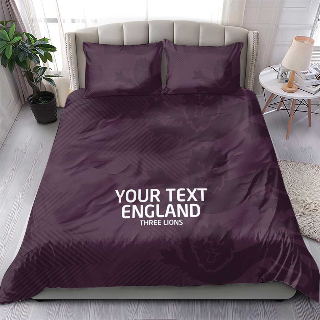 Purple England duvet and pillowcases with “YOUR TEXT ENGLAND” and Three Lions