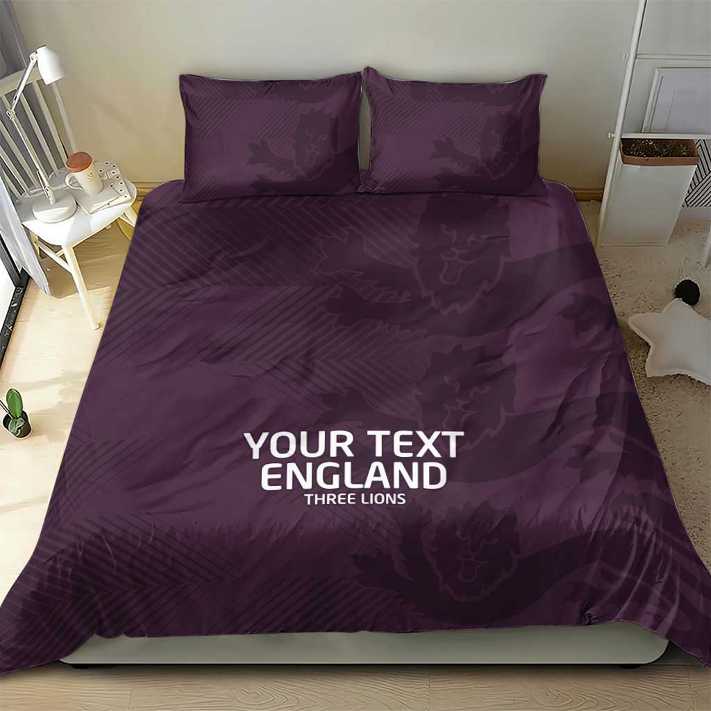 Purple England duvet and two pillowcases with “YOUR TEXT ENGLAND” and Three Lions
