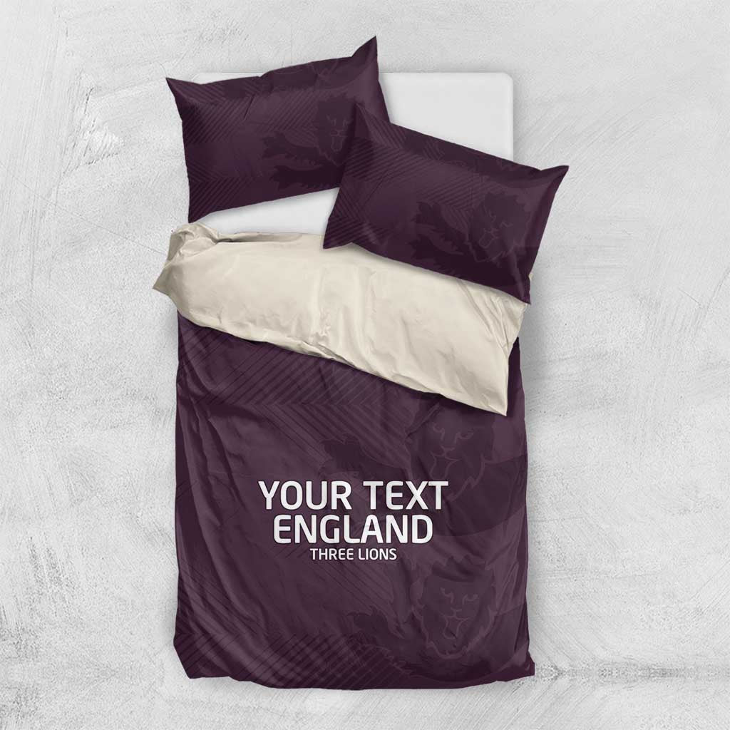 Purple and white England bedding set with duvet and two pillowcases, “YOUR TEXT ENGLAND”