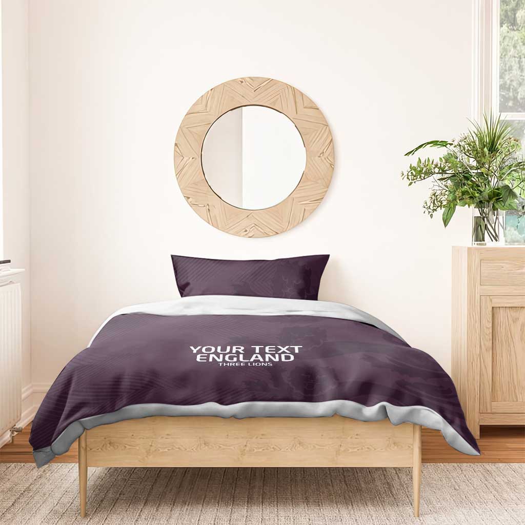 Purple England duvet and pillowcase set with “YOUR TEXT ENGLAND” center logo
