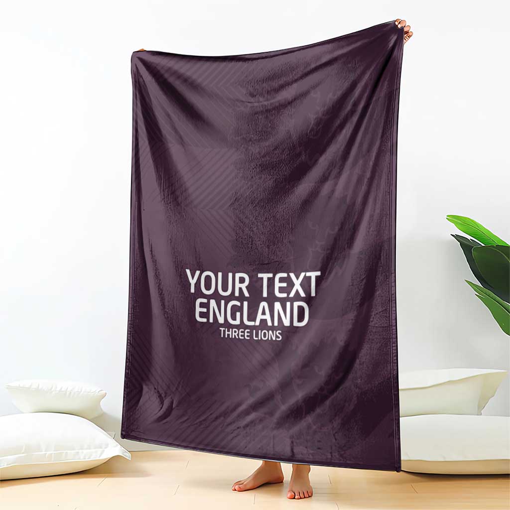 Purple football blanket with 'YOUR TEXT ENGLAND' and Three Lions text, draped