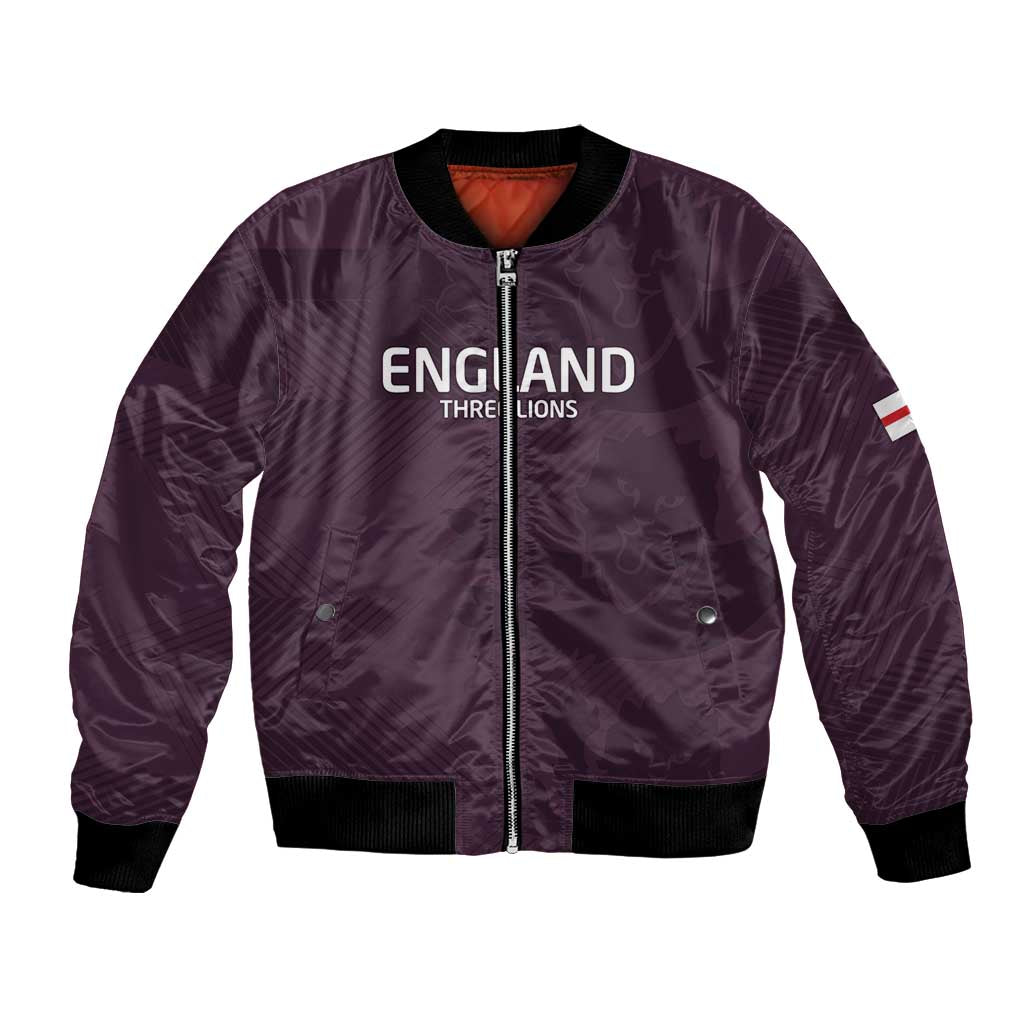 Purple unisex bomber jacket, zip front; England crest and ribbed cuffs