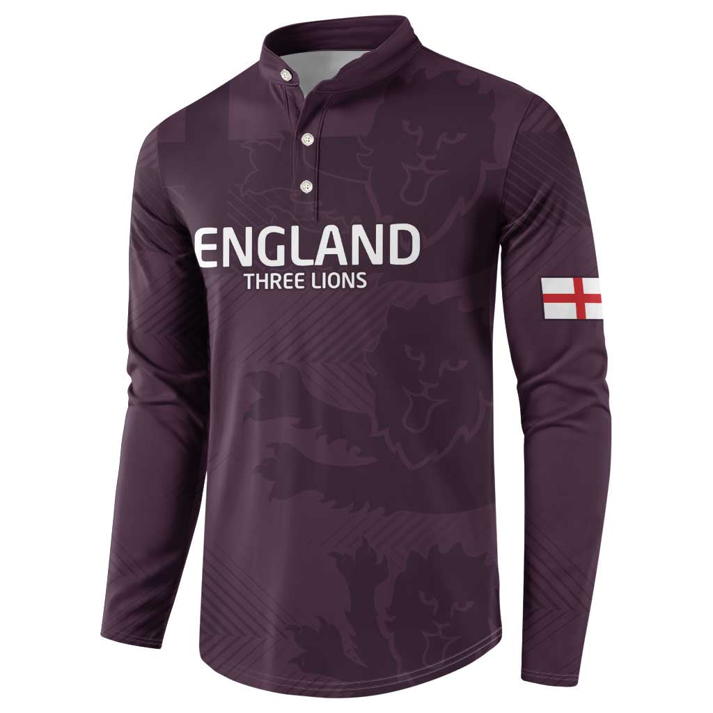 Purple England Three Lions button long-sleeve sweatshirt, flag patch on right sleeve