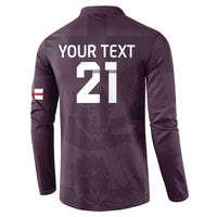 Purple long-sleeve back graphic '21' with button placket and flag sleeve