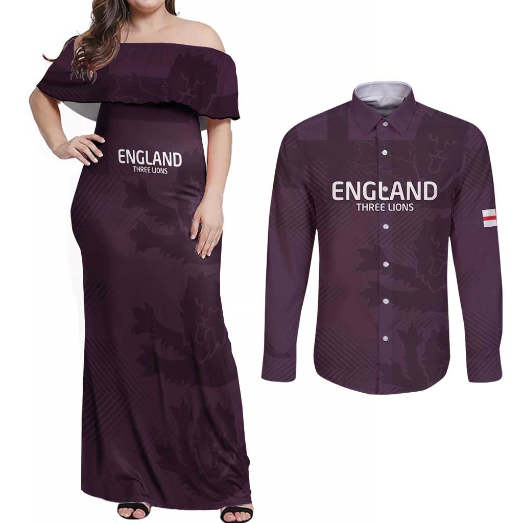 Custom England Football Couples Matching Off Shoulder Maxi Dress and Long Sleeve Button Shirt Come On Champions LT9 - Wonder Print Shop