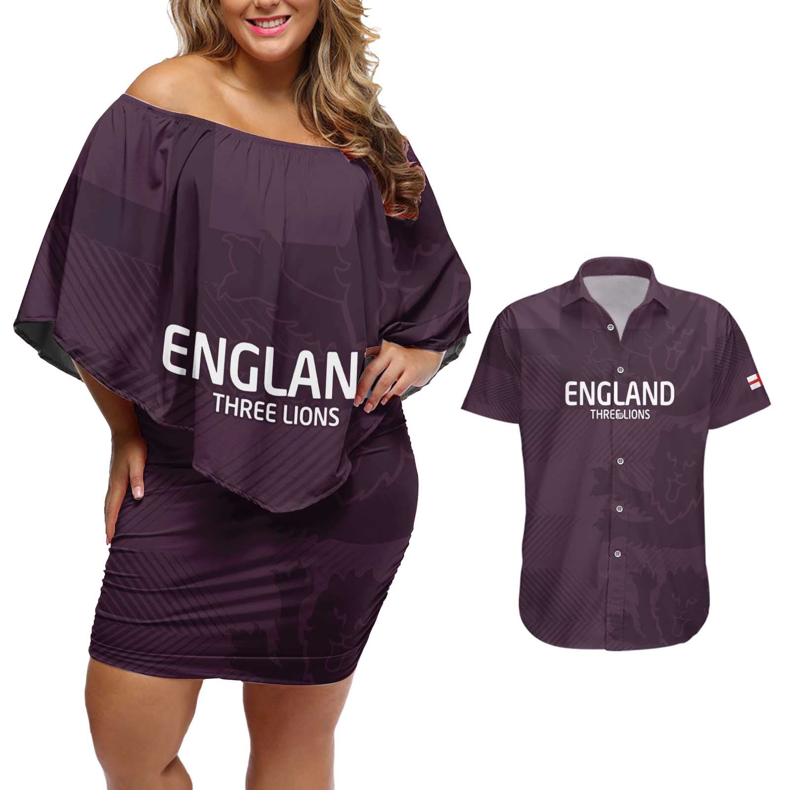 Custom England Football Couples Matching Off Shoulder Short Dress and Hawaiian Shirt Come On Champions LT9 - Wonder Print Shop