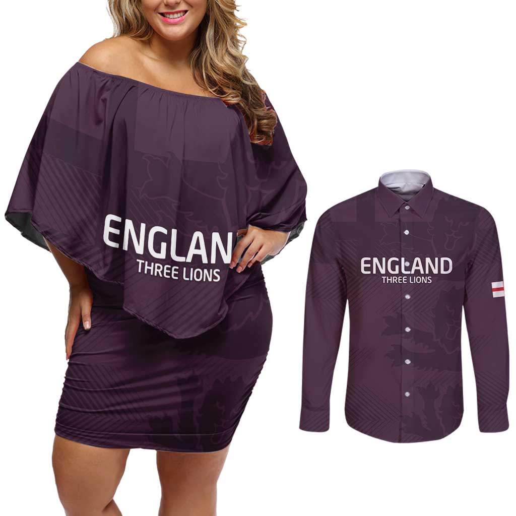 Custom England Football Couples Matching Off Shoulder Short Dress and Long Sleeve Button Shirt Come On Champions LT9 - Wonder Print Shop