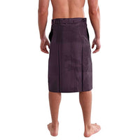 Purple camo-style lavalava skirt with elastic waistband, front slit, and back view