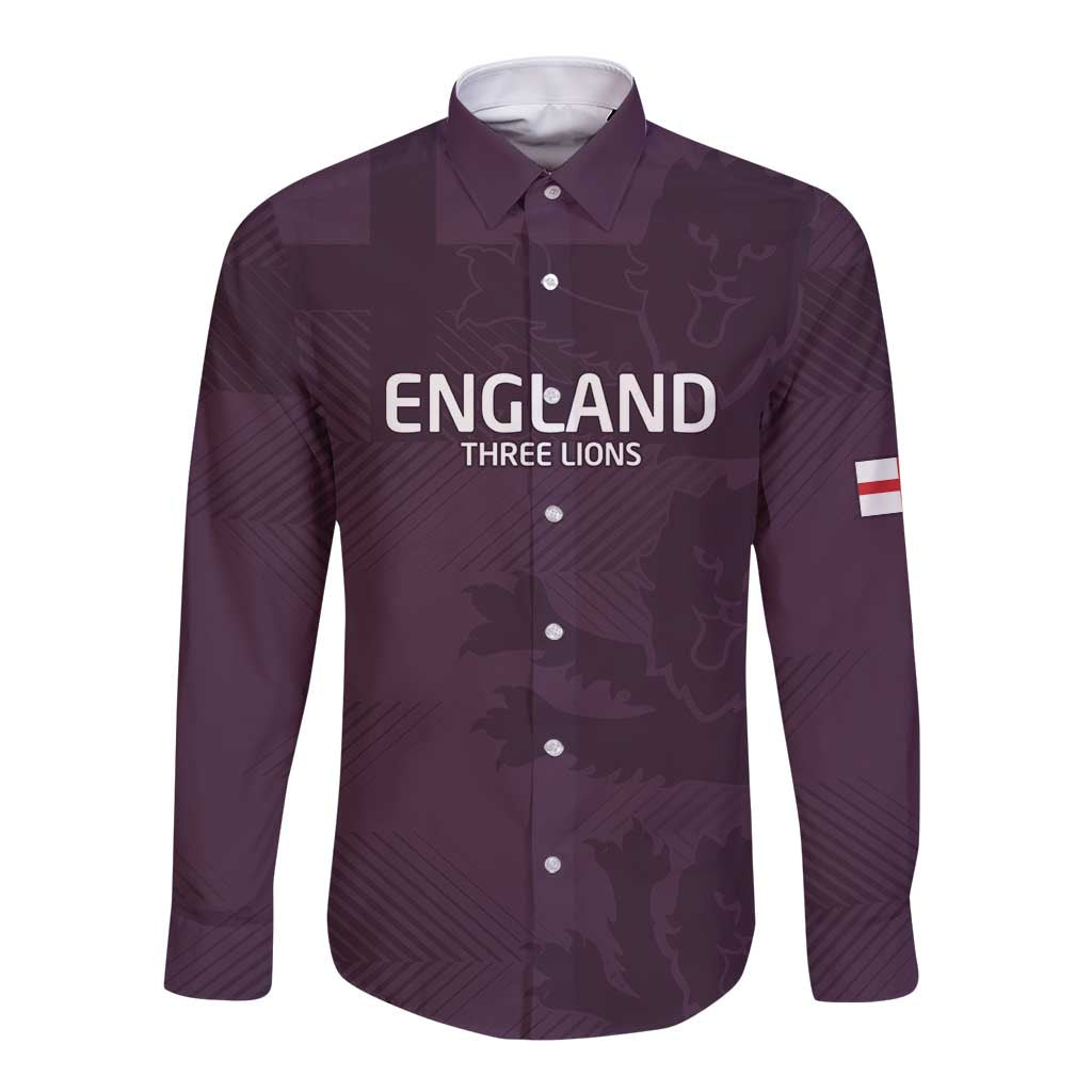 Purple England long-sleeve button football shirt with front logo and sleeve flag