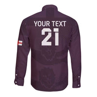 Purple long-sleeve button football shirt back print with YOUR TEXT and 21