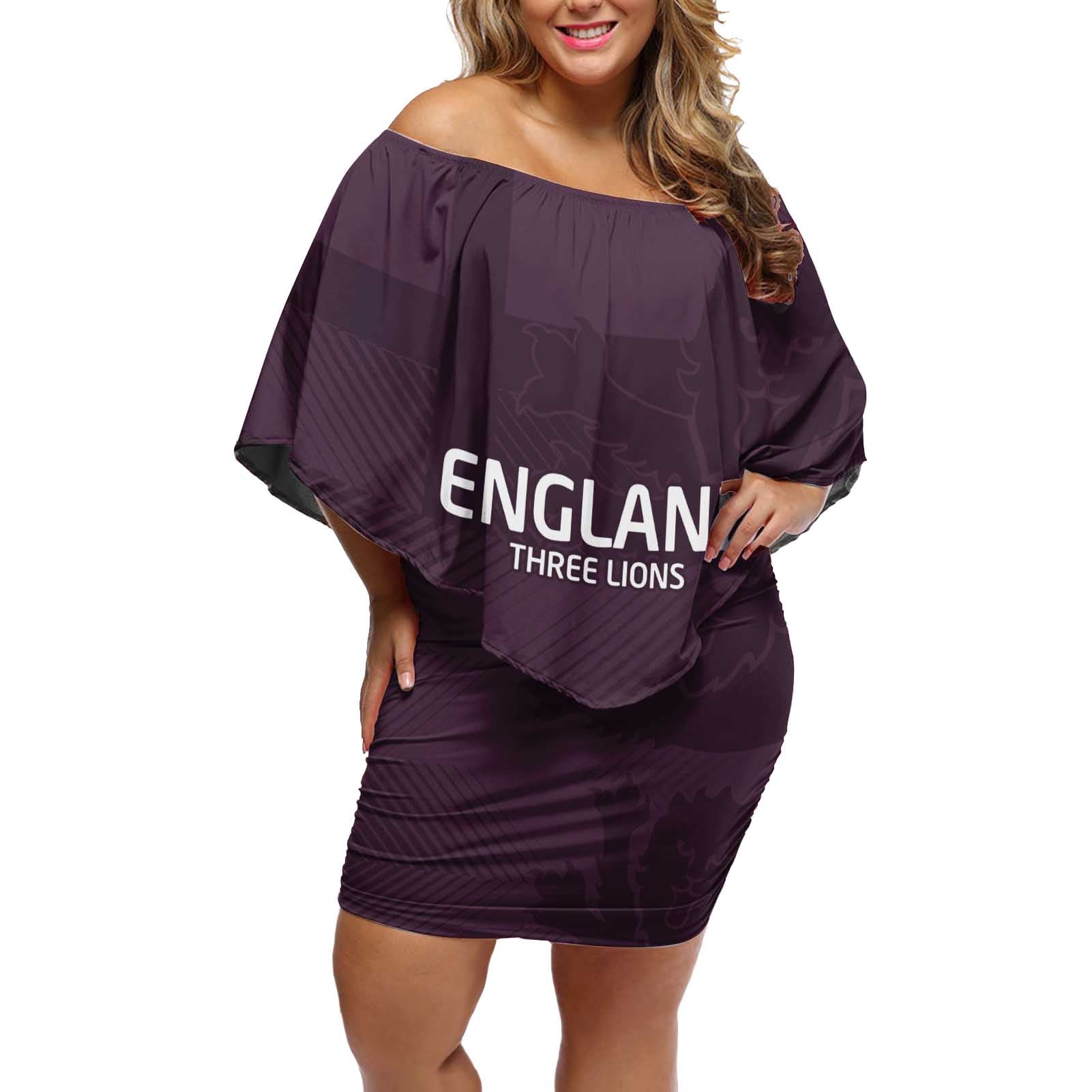 Custom England Football Off Shoulder Short Dress Come On Champions - Wonder Print Shop