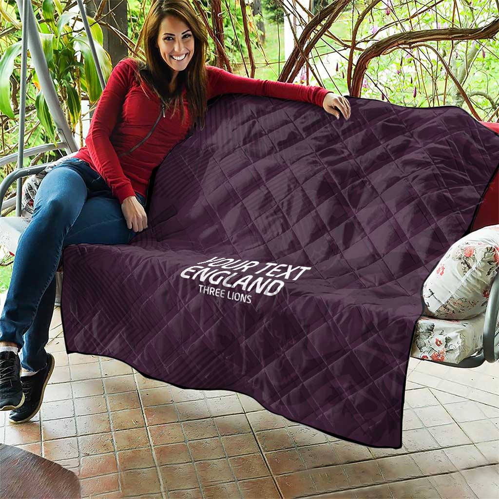 Purple quilt blanket with diamond stitch, custom 'YOUR TEXT ENGLAND' across center