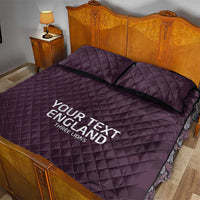 Purple quilt bed set with two pillows, diamond stitched, 'YOUR TEXT ENGLAND' on quilt