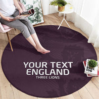 Purple round rug carpet with 'YOUR TEXT ENGLAND THREE LIONS' text, full view