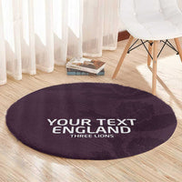 Purple round rug carpet with 'YOUR TEXT ENGLAND THREE LIONS' text on top