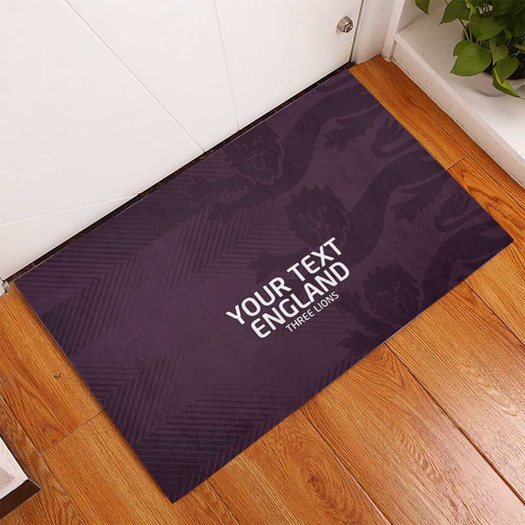 Purple rubber doormat with 'YOUR TEXT ENGLAND' text and lion graphic