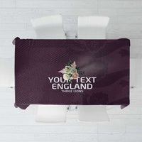 Purple football tablecloth with printed "YOUR TEXT ENGLAND THREE LIONS" design