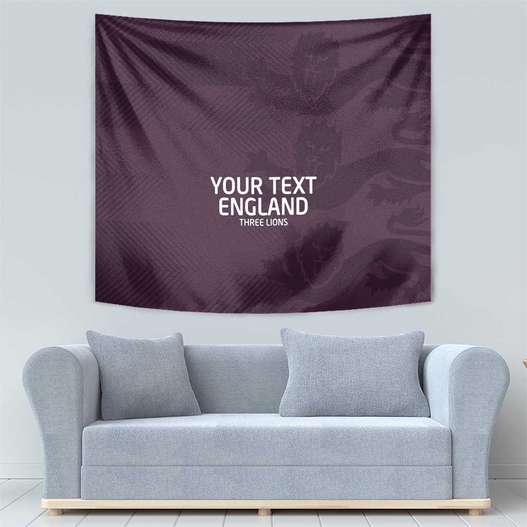 Purple wall tapestry with custom England text and three lions design, neatly printed