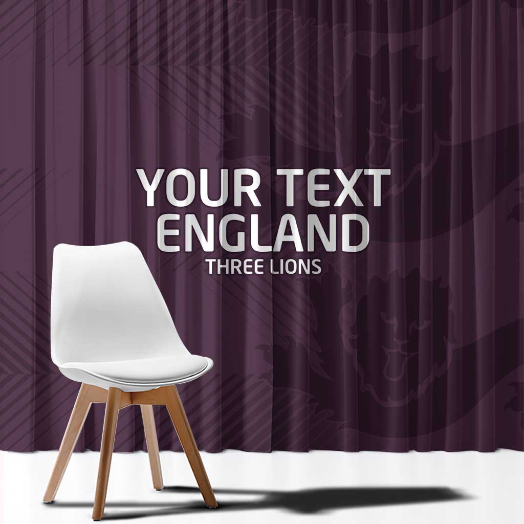 Purple curtain with large 'Your England Three Lions' text and decorative chair.