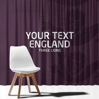 Purple curtain with large 'Your England Three Lions' text and decorative chair.