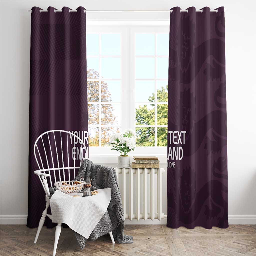Purple custom England football window curtains with printed 'Your England Three Lions'.