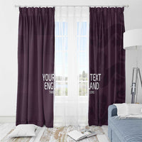 Purple window curtains with printed 'Your England Three Lions' near floor seating area.