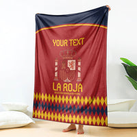 Spain football blanket, red and navy with crest and “YOUR TEXT” across center