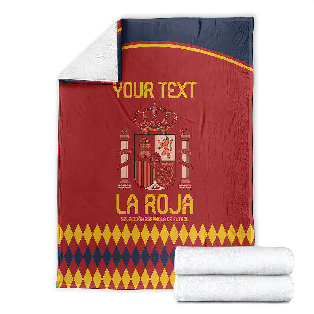 Spain football blanket with crest, red and navy color blocks and diamond bottom border