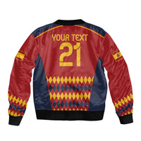Red and navy bomber jacket with large '21' back graphic and ribbed black cuffs