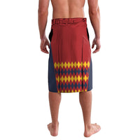 Red football lavalava with waistband, side slit, and diamond pattern hem