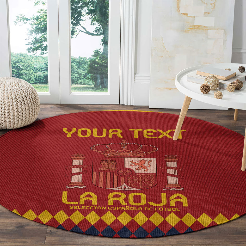 Round red football rug with crest emblem and “LA ROJA” text, diamond trim