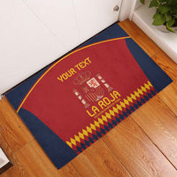 Red and navy Spain football doormat with “YOUR TEXT” and crest graphic along the border