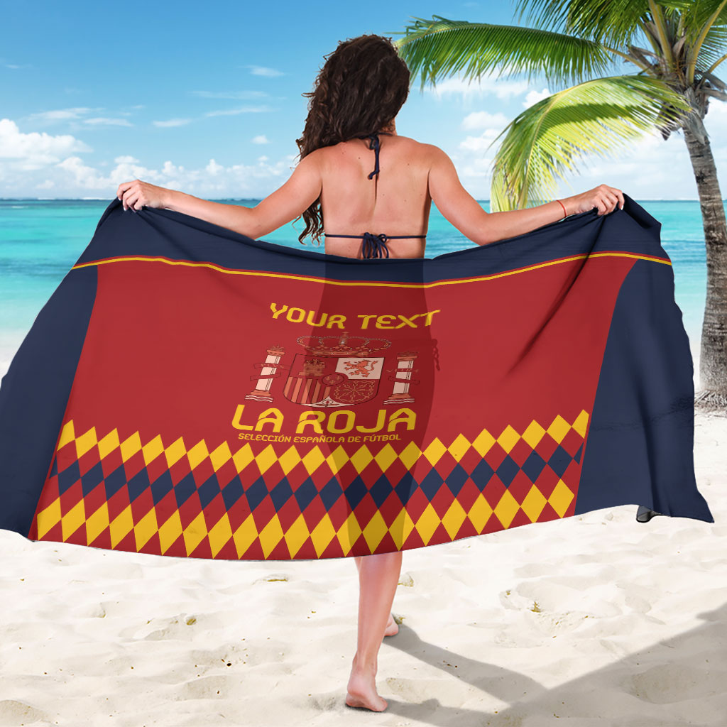 Spain football sarong spread wide, red center with La Roja crest and navy border
