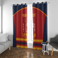 Red-and-navy Spain football curtain set on rods, crown crest, yellow diamond border, “YOUR TEXT”